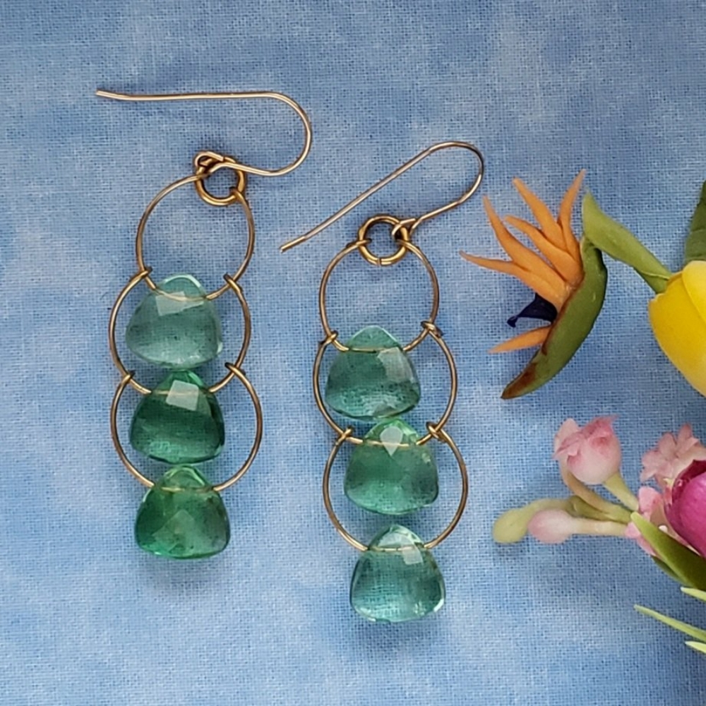Natural Green 3 Stones Dangle Earrings Artisan